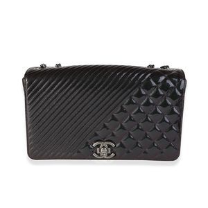 Chanel Metallic Purple Quilted Patent Leather Large Coco Boy Flap Bag